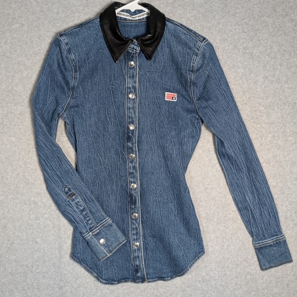 Alexander Wang Tops - Alexander Wang Blue Denim Button-Down Shirt with Black Collar